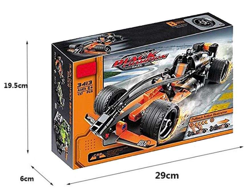 Build your own Lego Compatible Black Champion Racer with Pull Back Action Running - 137 Piece