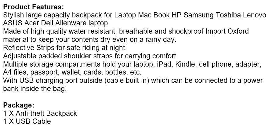 Anti-Theft USB Backpack with Reflective Strips & Multiple Storage Compartments LOWEST COURIER FEES