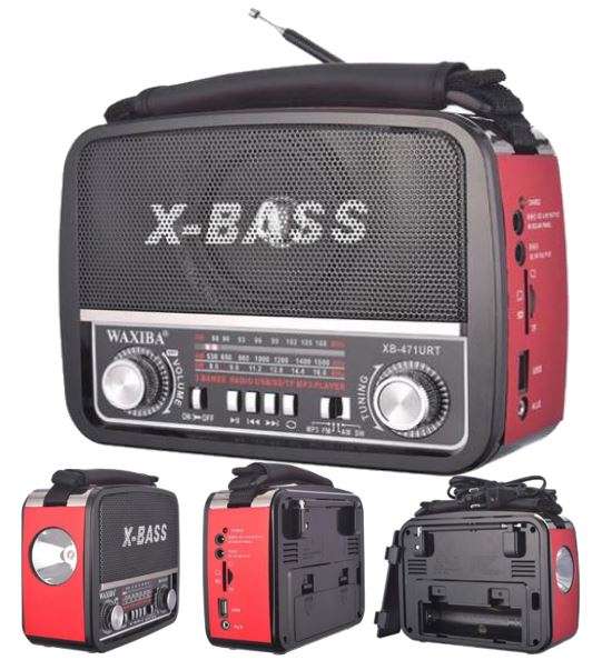 SD/USB/TF MP3 Player - AM/FM Radio, Build in X-Bass Speaker, Flash Light & Rechargeable Battery