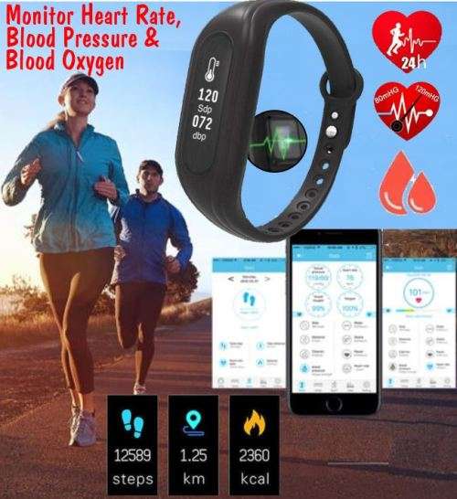 Bluetooth Smart Fitness Tracker with Heart Rate & Blood Pressure Monitor, Pedometer, Sleep Monitor