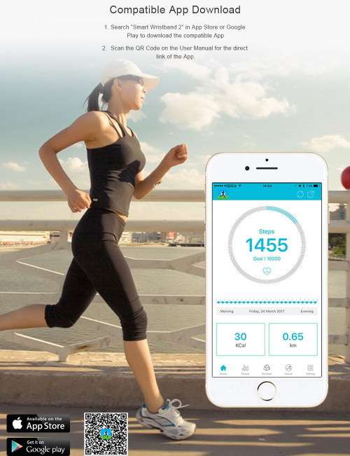 Bluetooth Smart Fitness Tracker with Heart Rate & Blood Pressure Monitor, Pedometer, Sleep Monitor