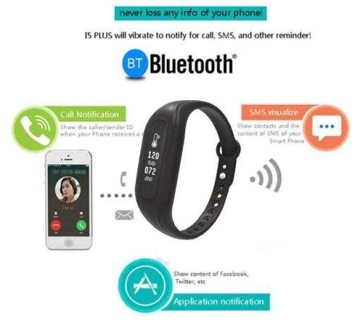 Bluetooth Smart Fitness Tracker with Heart Rate & Blood Pressure Monitor, Pedometer, Sleep Monitor