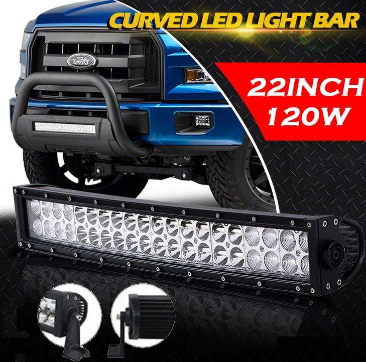 22" Waterproof 120 W Curved LED Spot Flood Light Beam Bar
