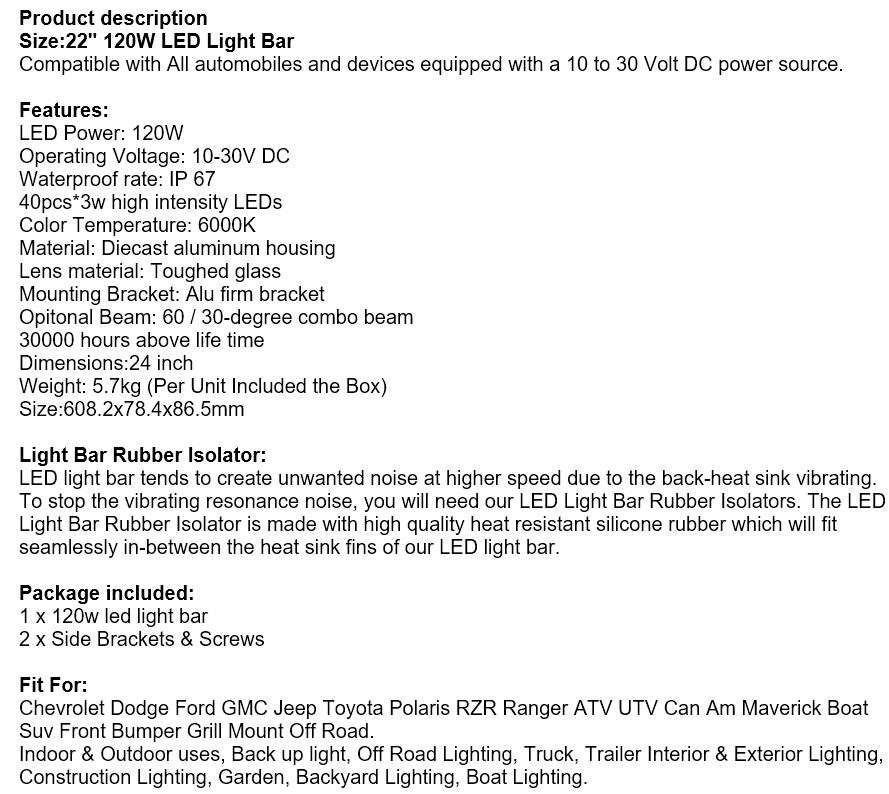22" Waterproof 120 W Curved LED Spot Flood Light Beam Bar
