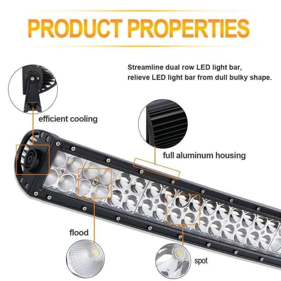 22" Waterproof 120 W Curved LED Spot Flood Light Beam Bar