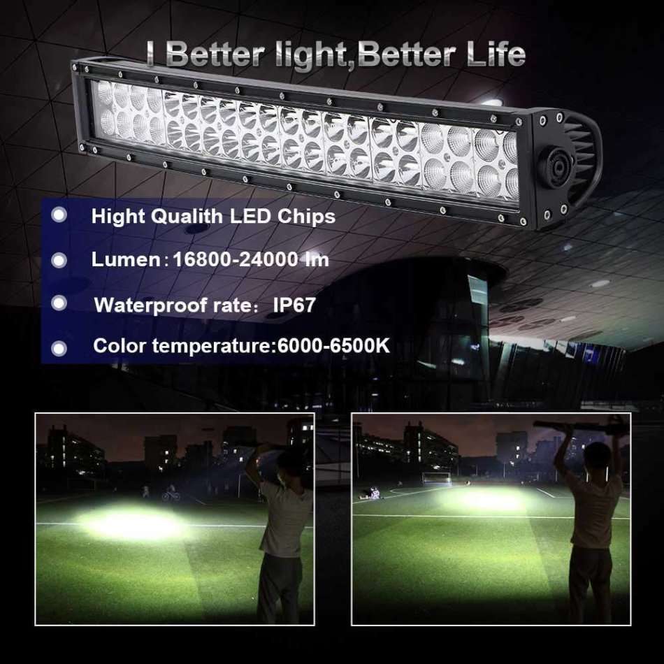 22" Waterproof 120 W Curved LED Spot Flood Light Beam Bar