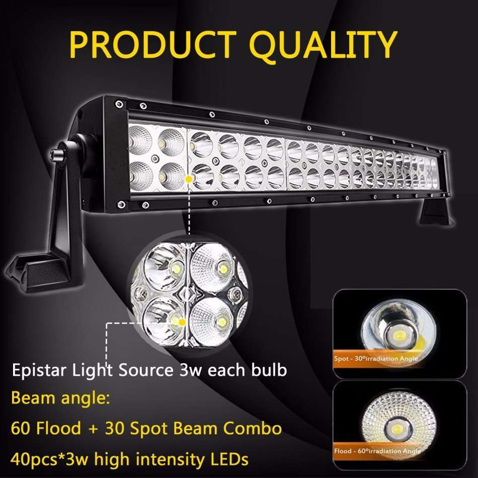 22" Waterproof 120 W Curved LED Spot Flood Light Beam Bar