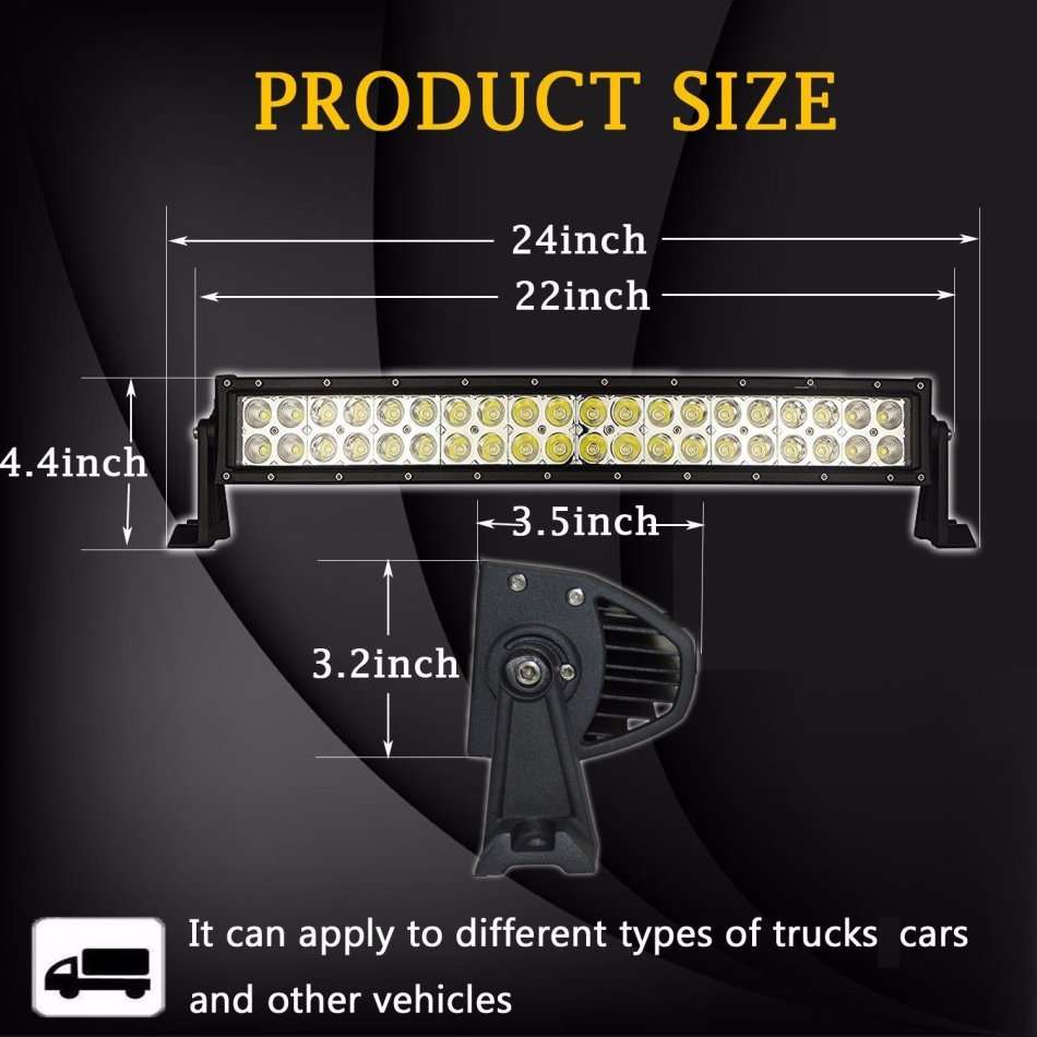 22" Waterproof 120 W Curved LED Spot Flood Light Beam Bar