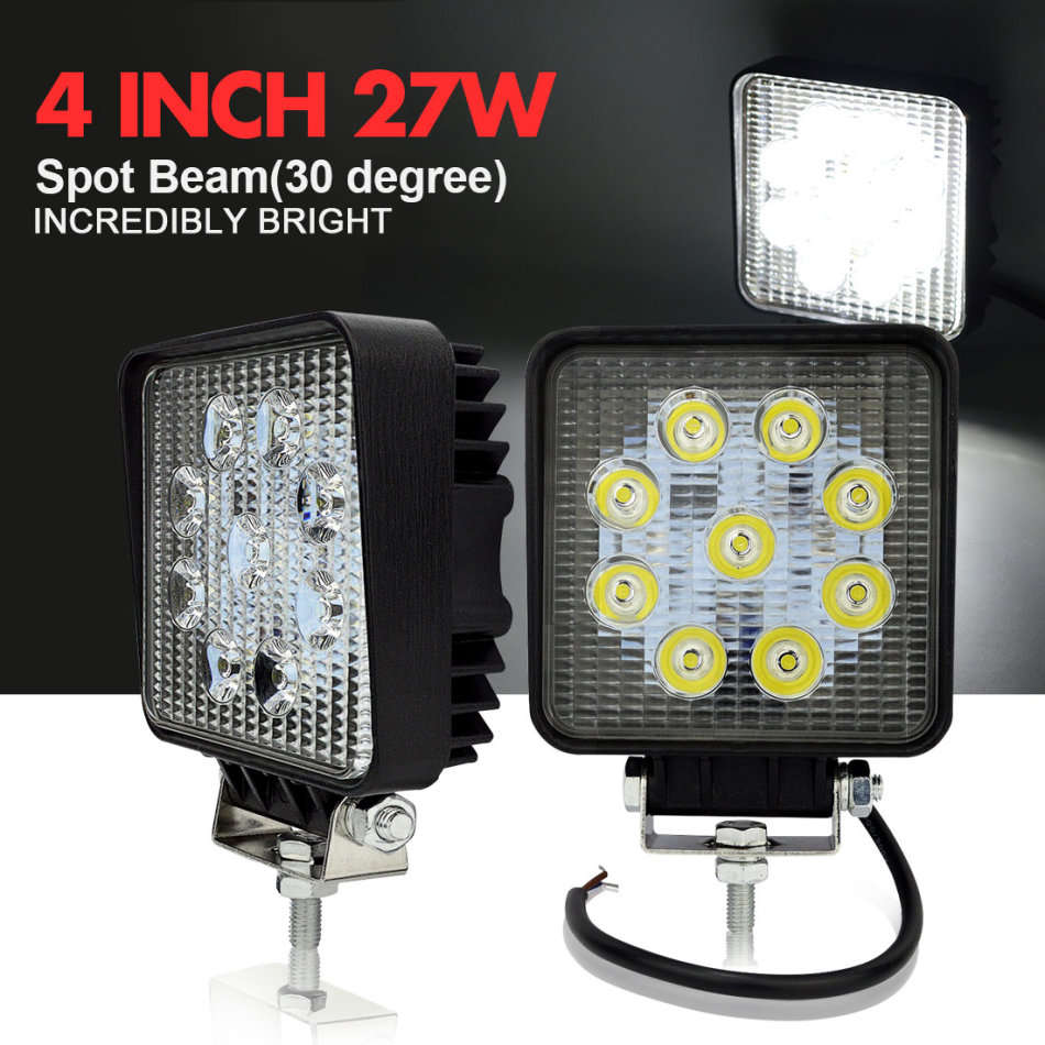 27W Waterproof 2500 Lumens Pure White 6000K LED Work Flood Spot Light