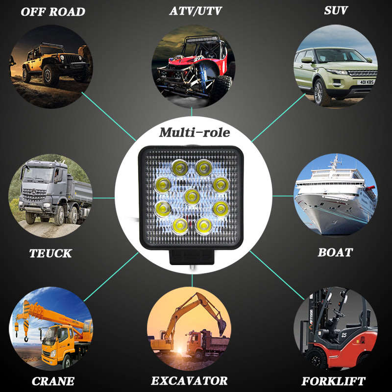 27W Waterproof 2500 Lumens Pure White 6000K LED Work Flood Spot Light