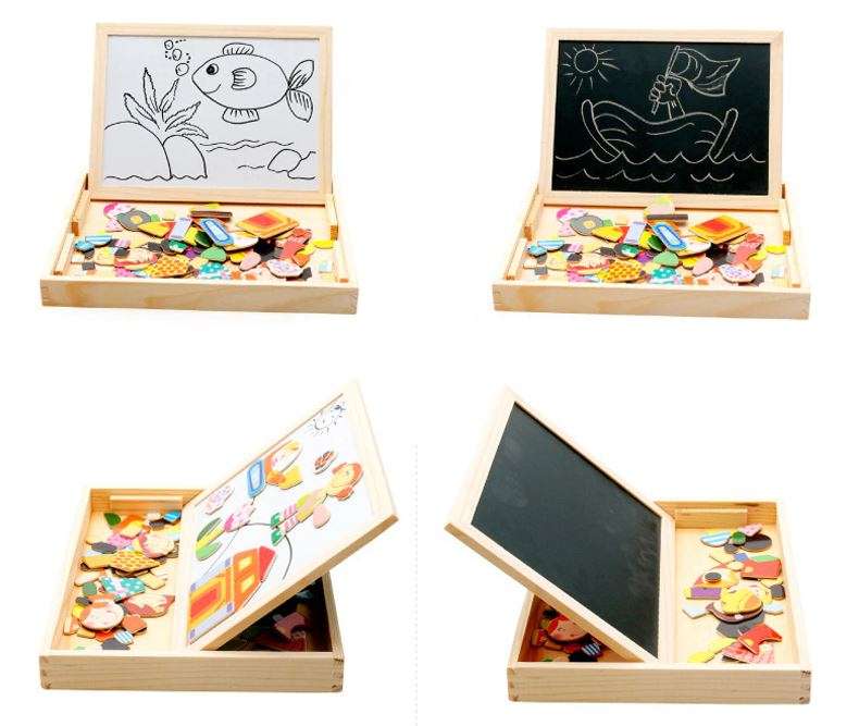 Wooden Educational Figure Box Set with magnetic white board, Chalk Board & Accessories