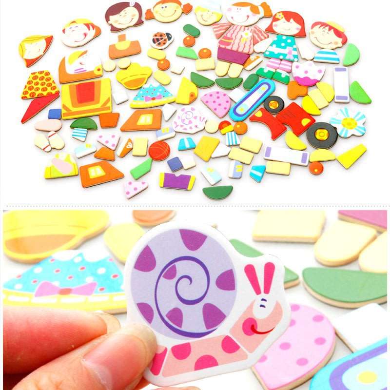 Wooden Educational Figure Box Set with magnetic white board, Chalk Board & Accessories