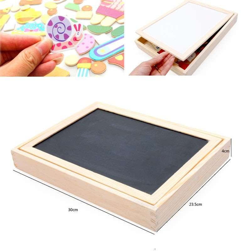 Wooden Educational Figure Box Set with magnetic white board, Chalk Board & Accessories