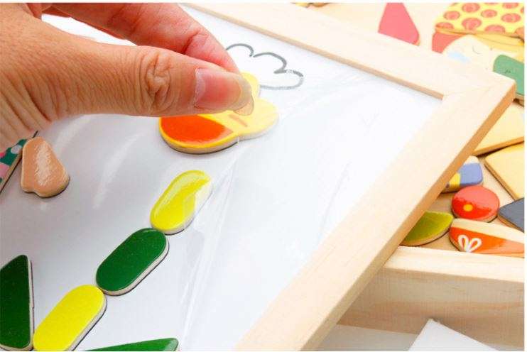 Wooden Educational Figure Box Set with magnetic white board, Chalk Board & Accessories