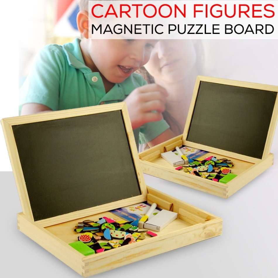 Wooden Educational Figure Box Set with magnetic white board, Chalk Board & Accessories