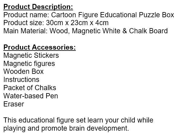 Wooden Educational Figure Box Set with magnetic white board, Chalk Board & Accessories