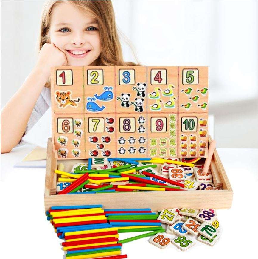 Mathematical Operation Block Set with Chalkboard & Accessories in a Wooden Box
