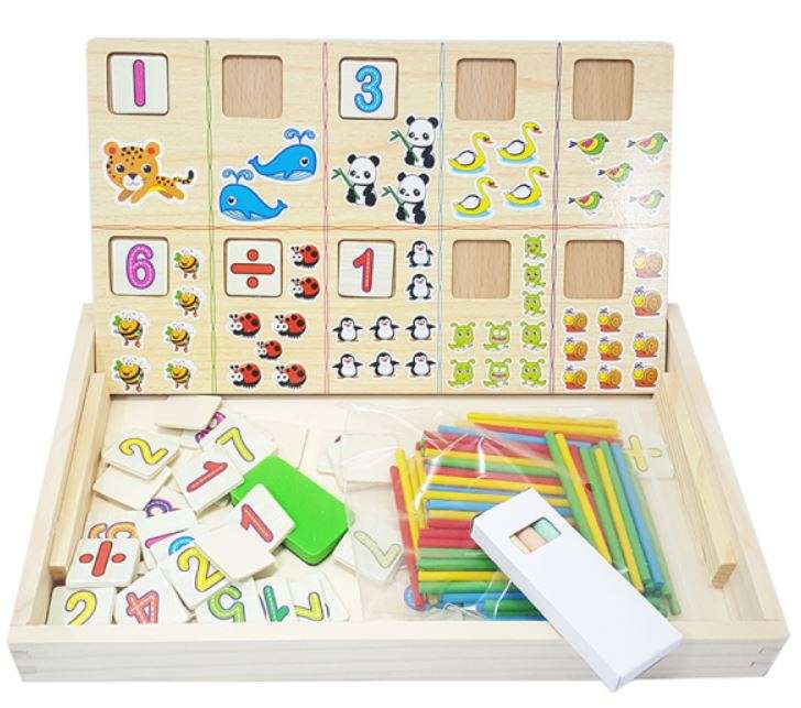 Mathematical Operation Block Set with Chalkboard & Accessories in a Wooden Box