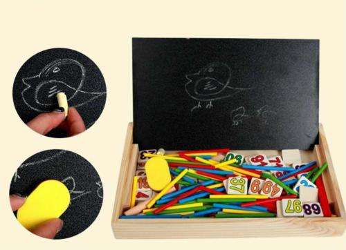 Mathematical Operation Block Set with Chalkboard & Accessories in a Wooden Box
