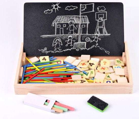 Mathematical Operation Block Set with Chalkboard & Accessories in a Wooden Box