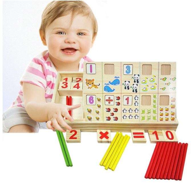 Mathematical Operation Block Set with Chalkboard & Accessories in a Wooden Box