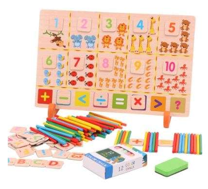 Mathematical Operation Block Set with Chalkboard & Accessories in a Wooden Box