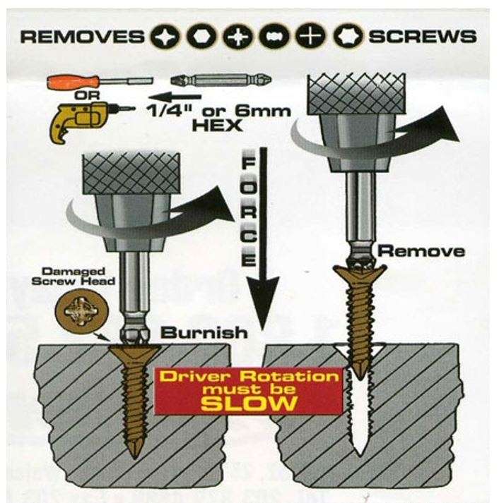 4 Piece Damaged Screw Extractor Set - Remove any stripped screw in 10 seconds or less with any drill