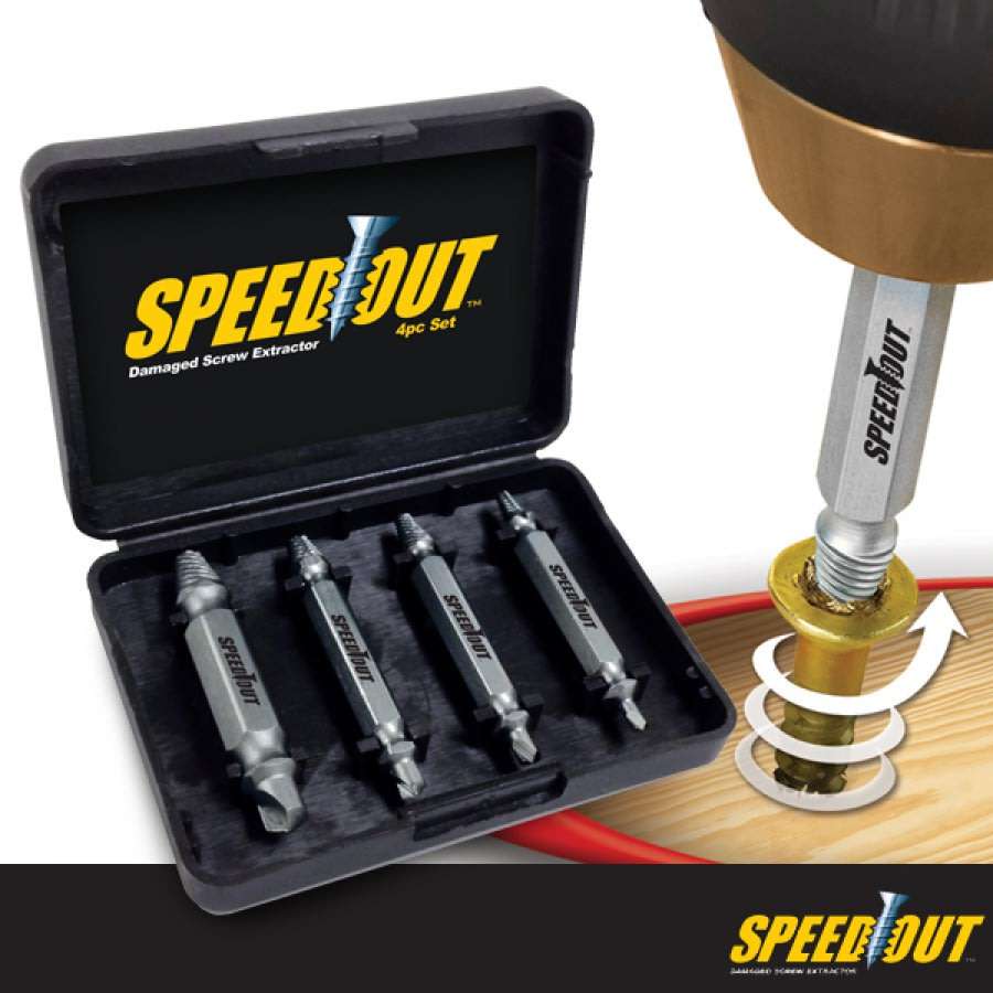 4 Piece Damaged Screw Extractor Set - Remove any stripped screw in 10 seconds or less with any drill