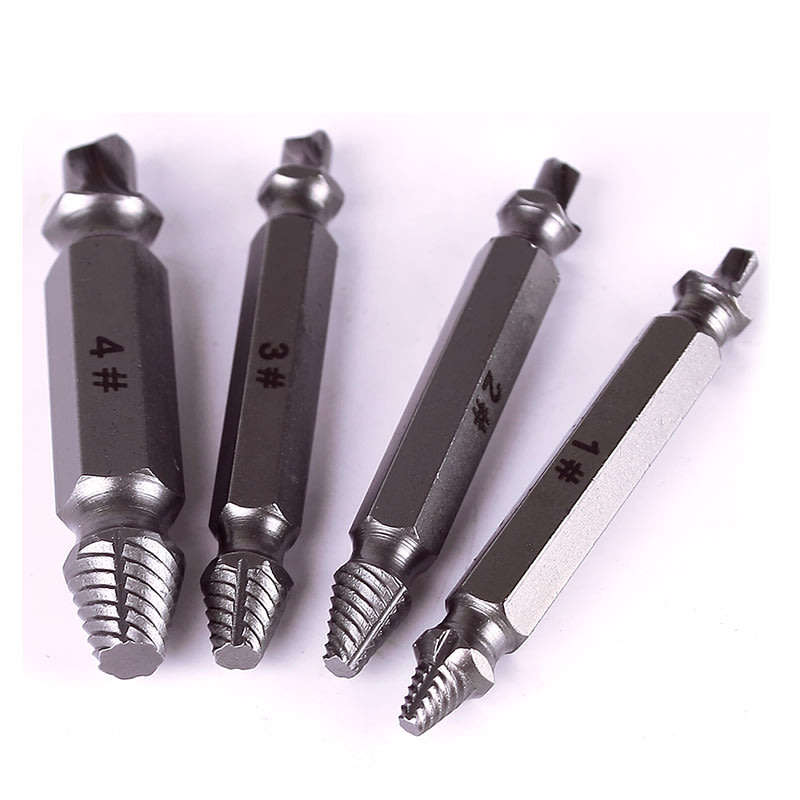 4 Piece Damaged Screw Extractor Set - Remove any stripped screw in 10 seconds or less with any drill