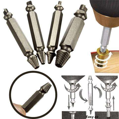 4 Piece Damaged Screw Extractor Set - Remove any stripped screw in 10 seconds or less with any drill