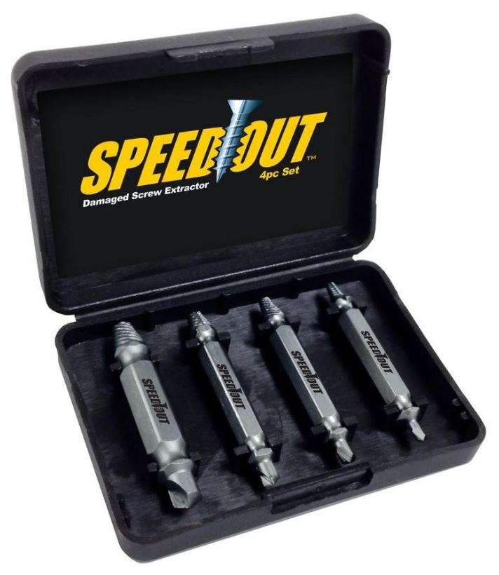 4 Piece Damaged Screw Extractor Set - Remove any stripped screw in 10 seconds or less with any drill