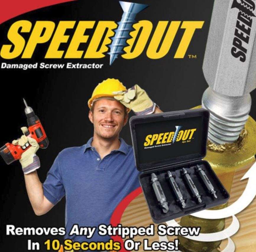 4 Piece Damaged Screw Extractor Set - Remove any stripped screw in 10 seconds or less with any drill