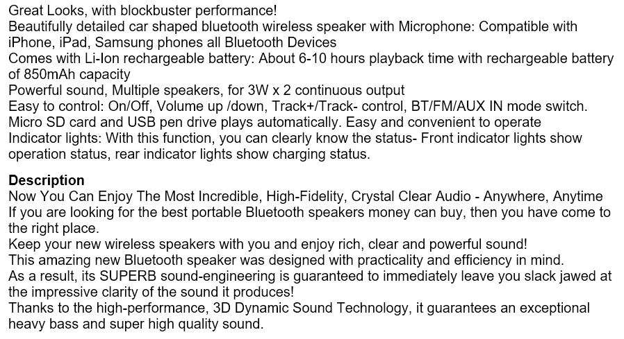 FM Radio Super Bass Bluetooth Speaker with 3D Dynamic Sound Technology , Support SD Card, USB etc.
