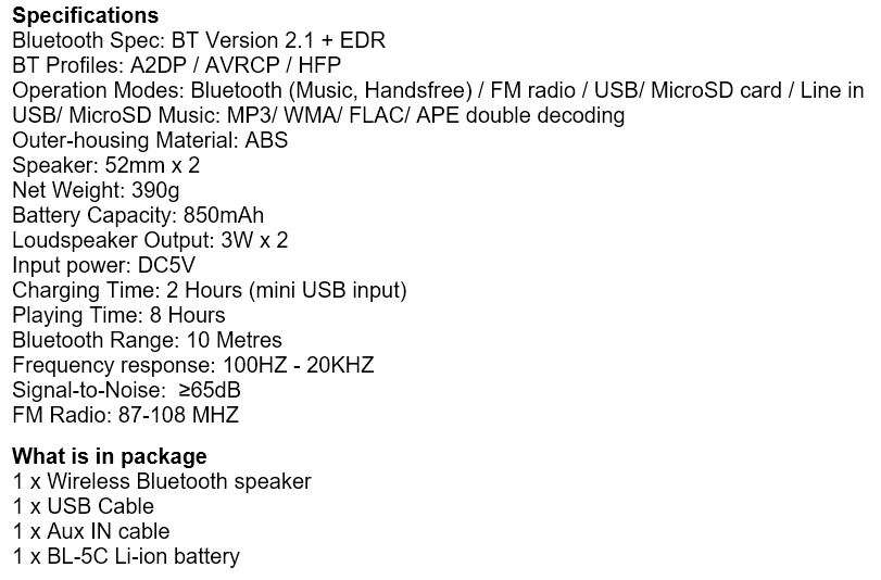 FM Radio Super Bass Bluetooth Speaker with 3D Dynamic Sound Technology , Support SD Card, USB etc.