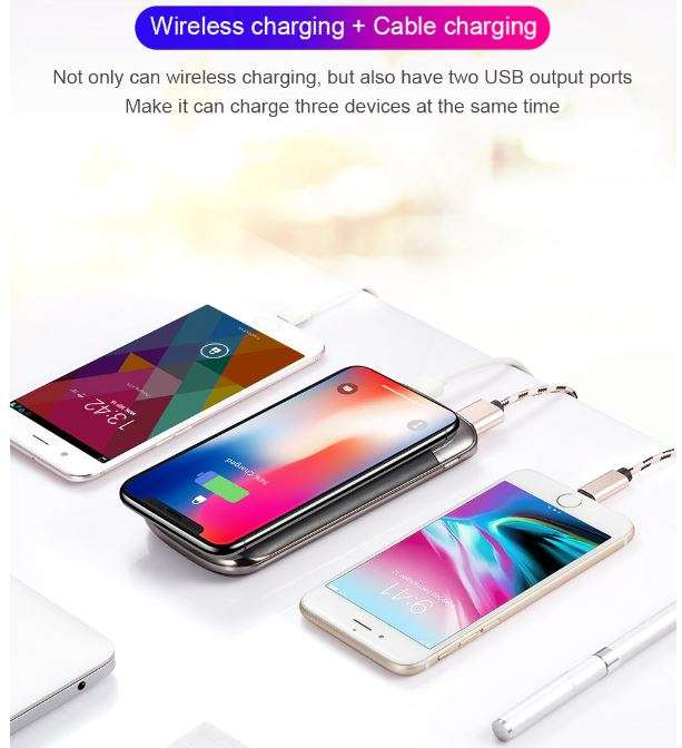 10000mAh Dual USB Power Bank & Wireless Fast Charger, LED Digital Display & Flashlight