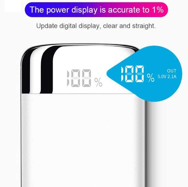 10000mAh Dual USB Power Bank & Wireless Fast Charger, LED Digital Display & Flashlight