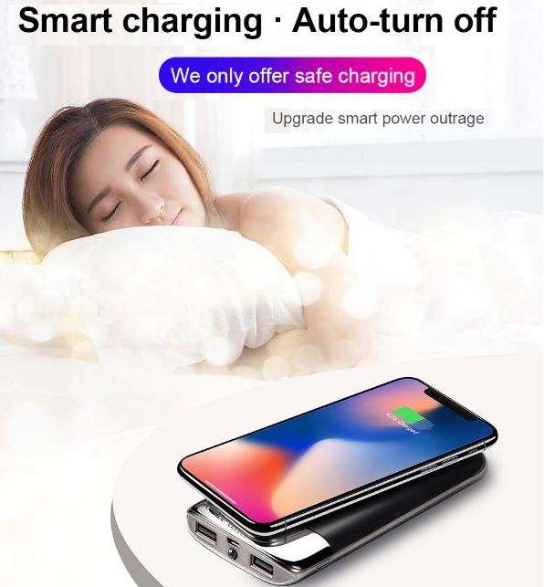 10000mAh Dual USB Power Bank & Wireless Fast Charger, LED Digital Display & Flashlight