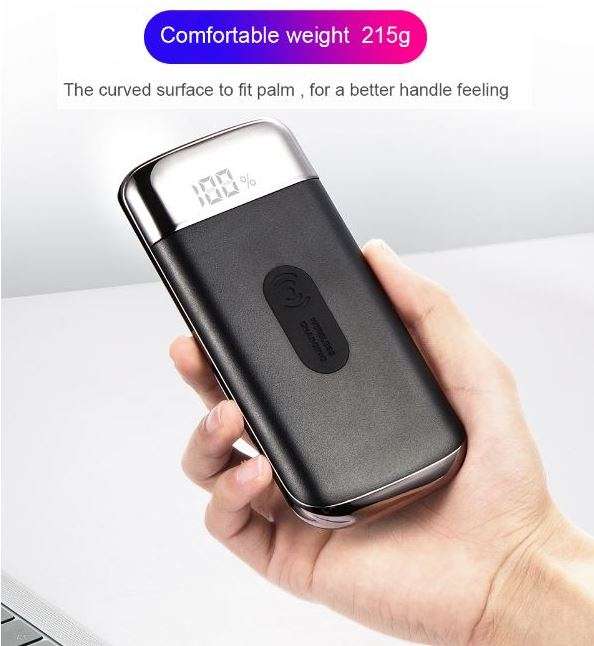 10000mAh Dual USB Power Bank & Wireless Fast Charger, LED Digital Display & Flashlight