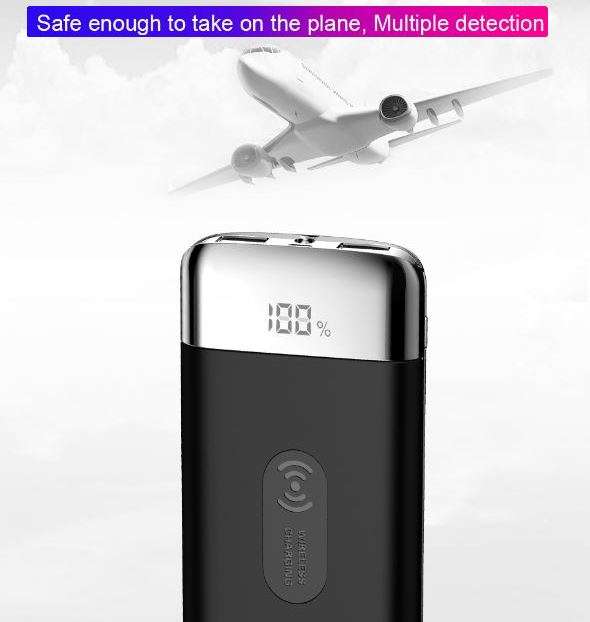 10000mAh Dual USB Power Bank & Wireless Fast Charger, LED Digital Display & Flashlight
