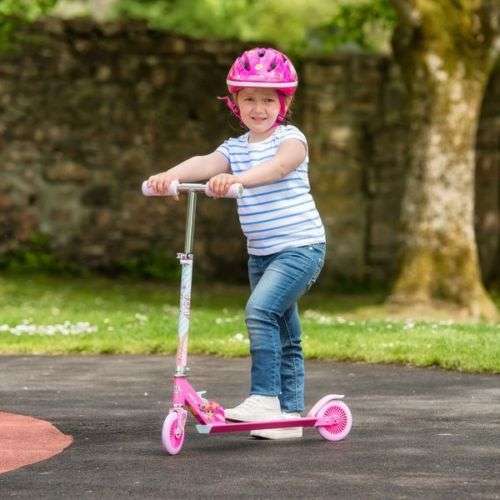 Three Wheel Adjustable Height Metal Folding Skate Scooter with Led Lights and Bell in Blue or Pink