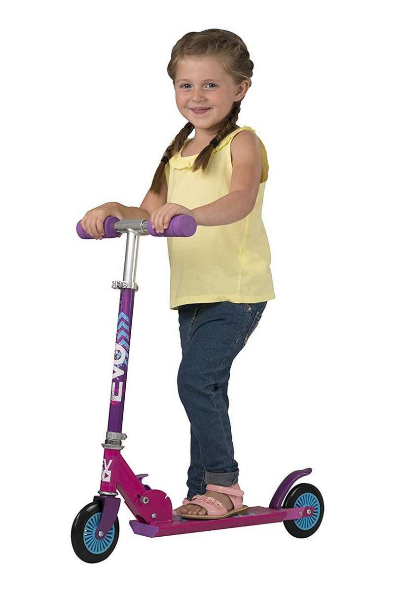 Three Wheel Adjustable Height Metal Folding Skate Scooter with Led Lights and Bell in Blue or Pink