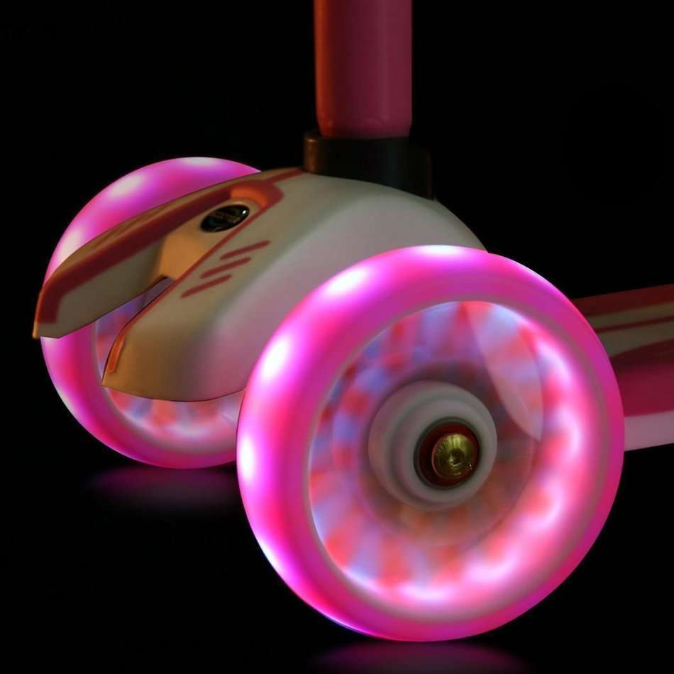 Three Wheel Adjustable Height Metal Folding Skate Scooter with Led Lights and Bell in Blue or Pink