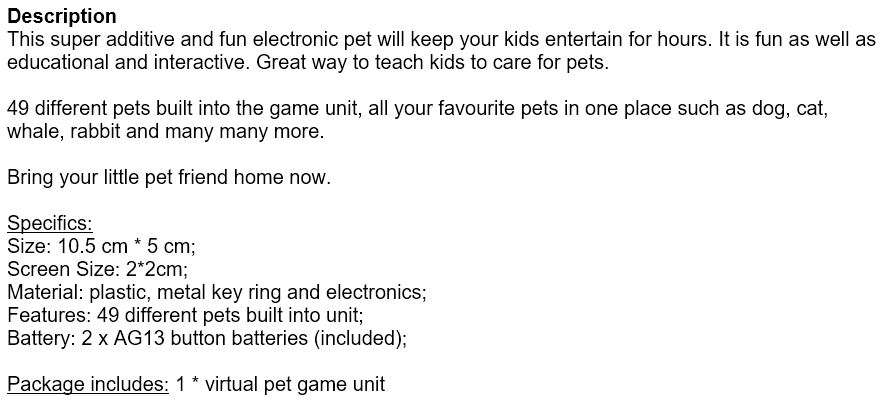 Tamagotchi Virtual Connection Electronic Pet