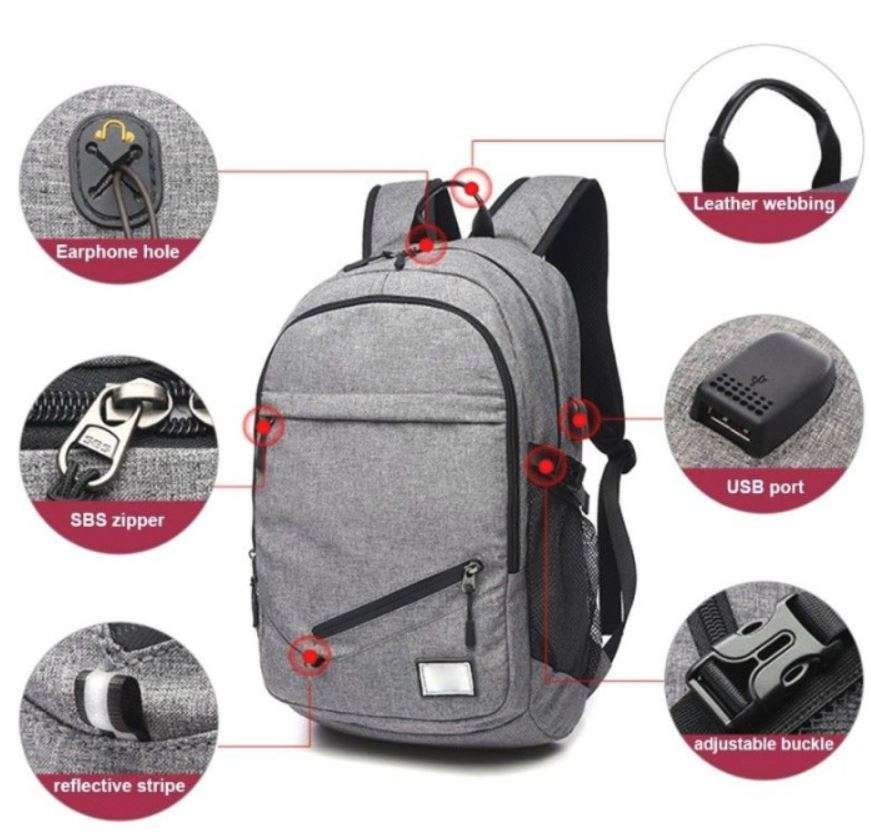 USB Interface Sports Backpack with ball net zipper compartment & Multiple Storage Compartments