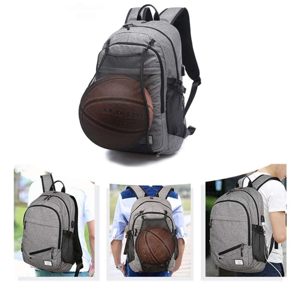 USB Interface Sports Backpack with ball net zipper compartment & Multiple Storage Compartments