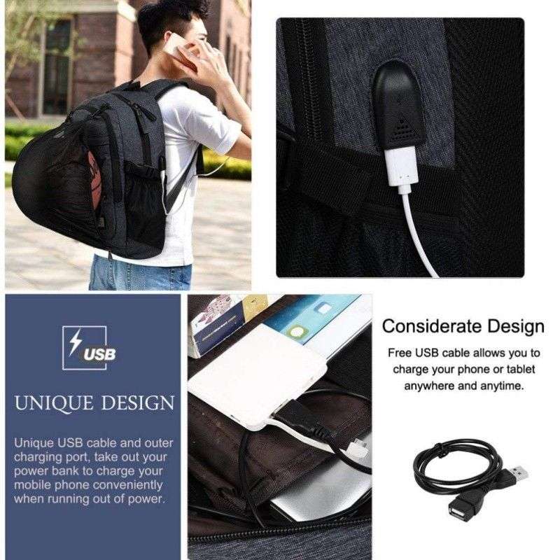 USB Interface Sports Backpack with ball net zipper compartment & Multiple Storage Compartments