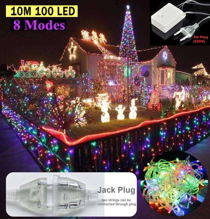 100 LED Multi-color Fairy String Lights - 10m, waterproof, 8 Different Flashing Modes