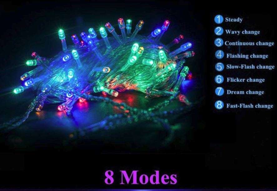100 LED Multi-color Fairy String Lights - 10m, waterproof, 8 Different Flashing Modes