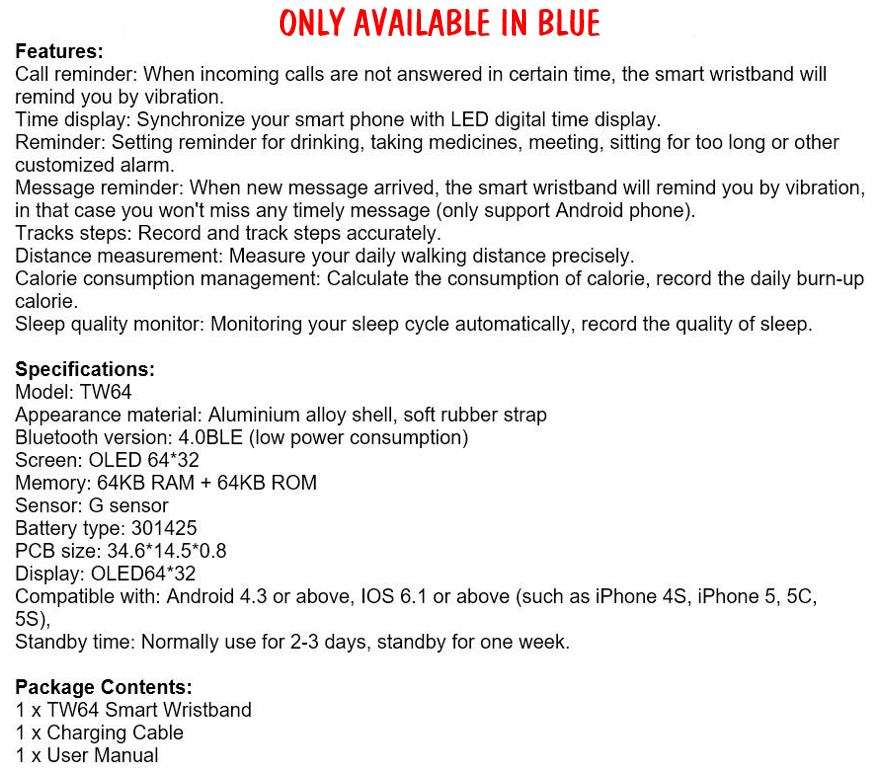 Bluetooth Smartwatch & Fitness Bracelet with Pedometer for Samsung & Android Phones - 3 Colours