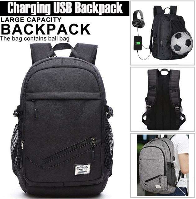 USB Interface Sports Backpack with ball net zipper compartment & Multiple Storage Compartments